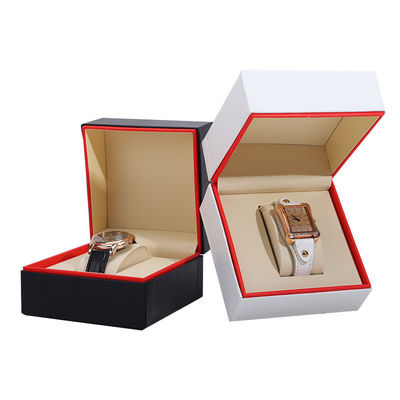 Suave Prático Estilo PU Couro Relógio Caixa de Embalagem Red Edge Caixa de armazenamento para presente