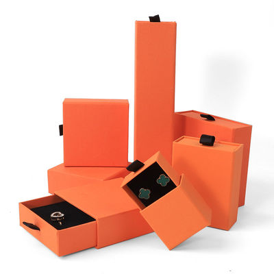 Fabricação por atacado Eco Amigável presente de alta qualidade Caixa de jóias Personalizado Anel personalizado Colar de orelha Pulseira Embalagem Caixa de papel de cartão laranja Caixa de jóias com logotipo