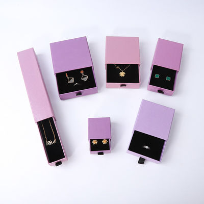 Fabricação por atacado Eco Amigável presente de alta qualidade Caixa de jóias Personalizado Custom Ring Necklace Brinco Pulseira Embalagem Papel de Papel Roxo Caixa de jóias com logotipo