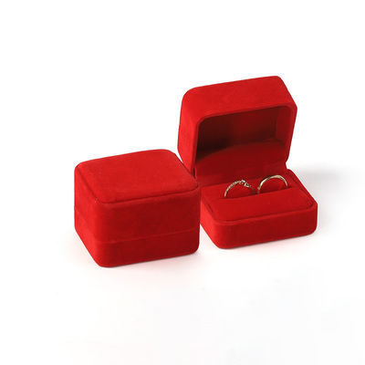 comprar Venda por Venda Personalizada de Joias de Luxo Caixa de Anel Duplo Logotipo Personalizado Veludo Vermelho Joias Anel de Noivado Caixa de Embalagem online manufacture