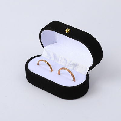 Personalizado Custom Black Velvet Jewelry Embalagem Casamento Noivado Anel Duplo Luxury Jewelry Box
