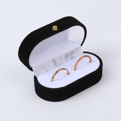 Personalizado Custom Black Velvet Jewelry Embalagem Casamento Noivado Anel Duplo Luxury Jewelry Box