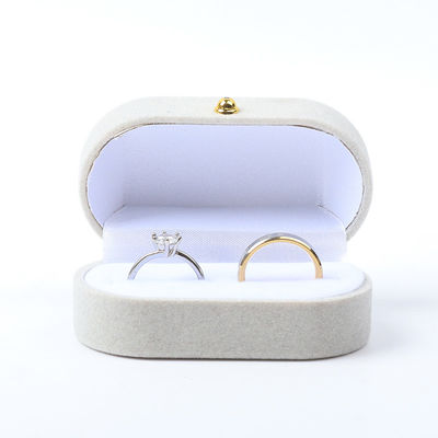 Caixa de jóias de luxo personalizada Custom Gray Velvet Jewelry Packaging Casamento Noivado Caixa de anéis duplos