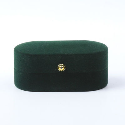 Wholesale Manufacturing Luxury Jewelry Box Personalized Custom Green Velvet Jewelry Packaging Engajamento de casamento caixa de anel duplo com logotipo