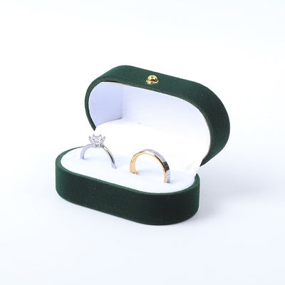 Wholesale Manufacturing Luxury Jewelry Box Personalized Custom Green Velvet Jewelry Packaging Engajamento de casamento caixa de anel duplo com logotipo