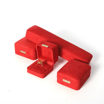 Fabricação por atacado Caixa de jóias de luxo Personalizada Custom High End Necklace Bracelet Brincos Anel conjunto de jóias Embalagem Veludo vermelho Caixa de jóias com logotipo