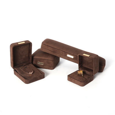 Fabricação por atacado Caixa de jóias de luxo Personalizada Custom High End Necklace Bracelet Brincos Anel conjunto de jóias Embalagem Veludo Castanho Caixa de jóias com logotipo