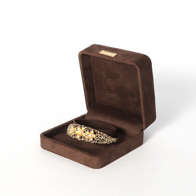 Fabricação por atacado Caixa de jóias de luxo Personalizada Custom High End Necklace Bracelet Brincos Anel conjunto de jóias Embalagem Veludo Castanho Caixa de jóias com logotipo