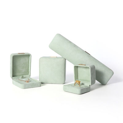 Caixa de joias de veludo de flanela verde claro de luxo de alta qualidade para pulseira, colar, anel e brinco