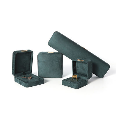 Fabricação por atacado Caixa de jóias de luxo Personalizada Custom High End Colar Bracelet Brincos Anel conjunto de jóias Embalagem Veludo verde escuro Caixa de jóias com logotipo