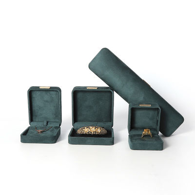 Fabricação por atacado Caixa de jóias de luxo Personalizada Custom High End Colar Bracelet Brincos Anel conjunto de jóias Embalagem Veludo verde escuro Caixa de jóias com logotipo
