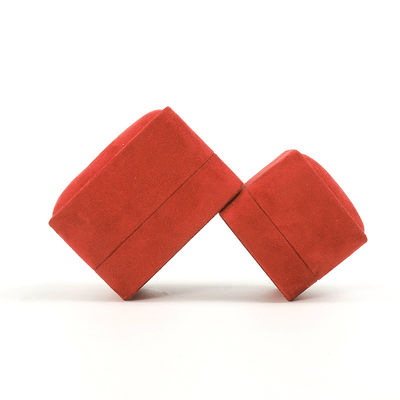 Venda a retalho Embalagem de jóias Caixa de anéis Embalagem de jóias personalizadas Luxo Casamento duplo de noivado Anéis de veludo vermelho Caixa com logotipo