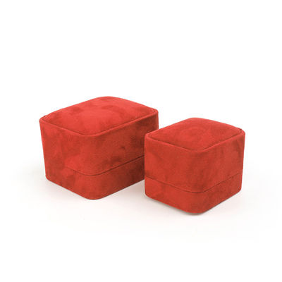 Venda a retalho Embalagem de jóias Caixa de anéis Embalagem de jóias personalizadas Luxo Casamento duplo de noivado Anéis de veludo vermelho Caixa com logotipo