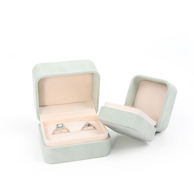 comprar Venda a retalho Embalagem de jóias Caixa de anéis Embalagem de jóias personalizadas Luxo Casamento duplo de noivado Anéis de veludo verde Caixa com logotipo online manufacture