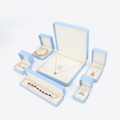 Caixa de Joias em Couro Azul Claro para Conjunto Grande de Joias Colar Pulseira Brincos Anel Embalagem