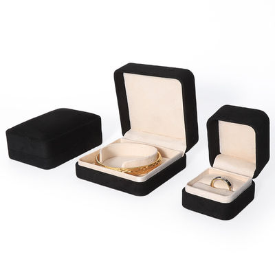 Big Jewelry Set Necklace Bracelet Earrings Ring Packaging Handmade Square Velvet Black Jewelry Box With Logo