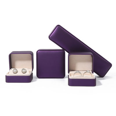 Caixa de Embalagem de Joias de Alta Qualidade Personalizada de Luxo Grande Conjunto de Joias Caixa Colar Pulseira Brincos Anel Embalagem Feito à Mão Quadrado Roxo Couro Caixa de Joias Com Logotipo