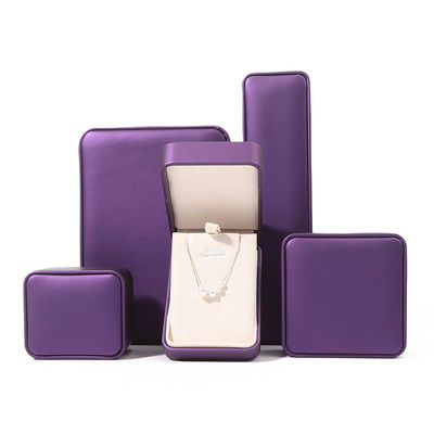 Caixa de Embalagem de Joias de Alta Qualidade Personalizada de Luxo Grande Conjunto de Joias Caixa Colar Pulseira Brincos Anel Embalagem Feito à Mão Quadrado Roxo Couro Caixa de Joias Com Logotipo