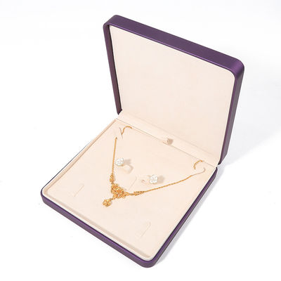 Caixa de Embalagem de Joias de Alta Qualidade Personalizada de Luxo Grande Conjunto de Joias Caixa Colar Pulseira Brincos Anel Embalagem Feito à Mão Quadrado Roxo Couro Caixa de Joias Com Logotipo