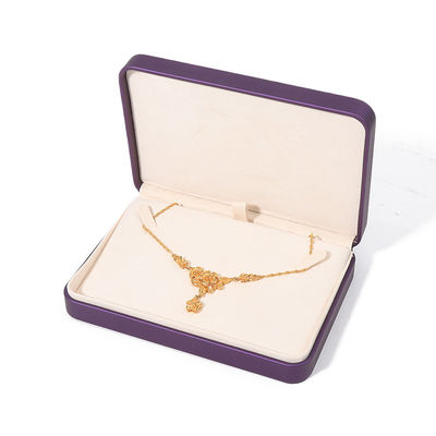 Caixa de Embalagem de Joias de Alta Qualidade Personalizada de Luxo Grande Conjunto de Joias Caixa Colar Pulseira Brincos Anel Embalagem Feito à Mão Quadrado Roxo Couro Caixa de Joias Com Logotipo