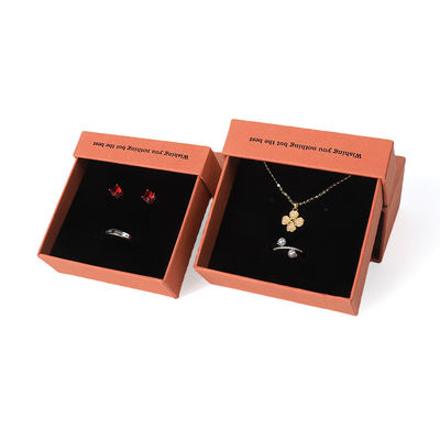 China fabricação por atacado de alta qualidade colar de brincos pulseira caixa de anel de joalharia embalagem personalizada personalizada cartão ecológico cartão papel laca laranja caixa de jóias com logotipo