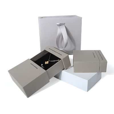 China fabricação por atacado de alta qualidade colarinho brincos pulseira caixa de anel embalagem de jóias personalizado personalizado Eco Amigável cartão papel cinza gaveta de jóias caixa com logotipo