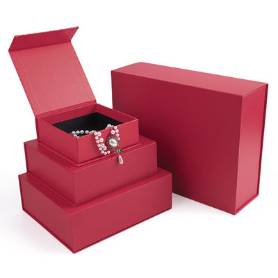 Fabricação por atacado de alta qualidade Embalagem de caixa de presente magnética Logotipo personalizado luxuoso Ecológico Papelão Papel vermelho Caixa de joias magnética