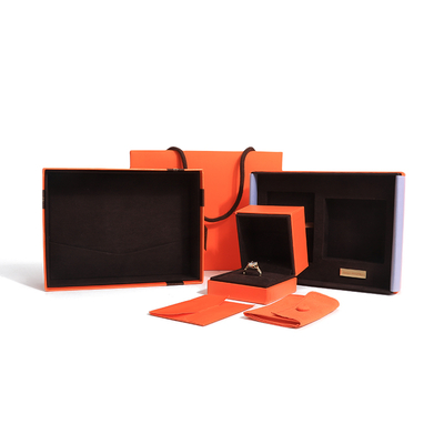 Caixa-presente de jóias de alta qualidade com tampa e papel laranja de base Caixa de jóias com saco