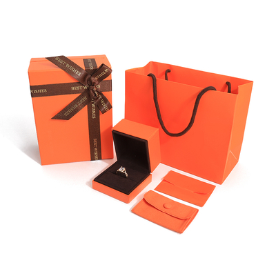 Caixa-presente de jóias de alta qualidade com tampa e papel laranja de base Caixa de jóias com saco