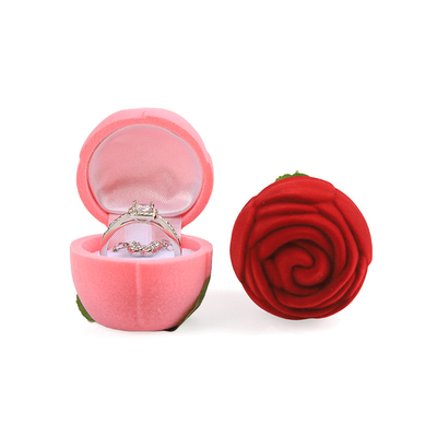 caixa de anel de joia de flor de rosa de veludo vermelho de alta qualidade personalizável para o Dia dos Namorados