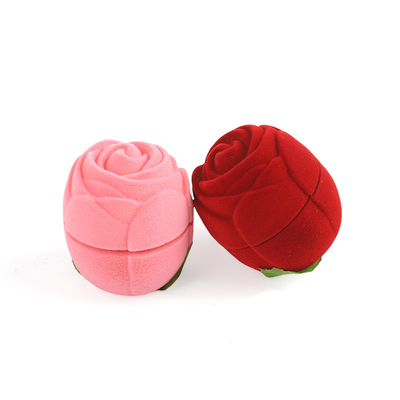 caixa de anel de joia de flor de rosa de veludo vermelho de alta qualidade personalizável para o Dia dos Namorados