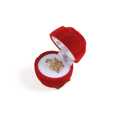 caixa de anel de joia de flor de rosa de veludo vermelho de alta qualidade personalizável para o Dia dos Namorados