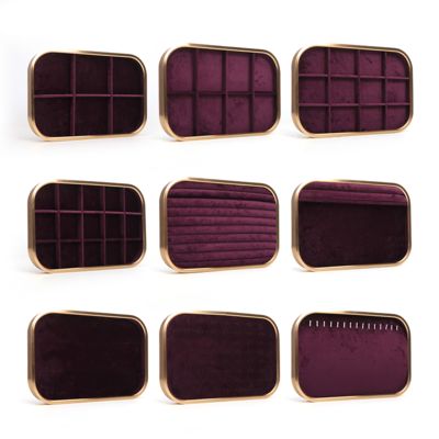 Bandejas de joias de veludo roxo luxuosas personalizáveis OEM Bandejas de joias para anel, pulseira, colar