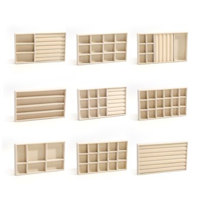 Bandejas de joias de veludo bege luxuosas personalizáveis OEM, expositor de joias para anel, pulseira e colar