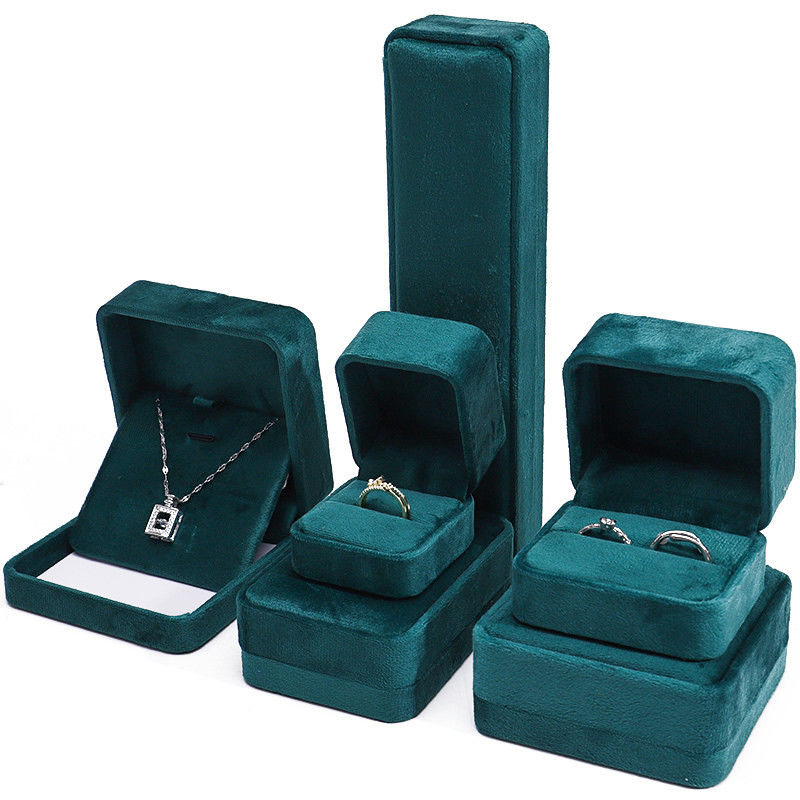 Wholesale Manufacturing Luxury Jewelry Caixa de embalagem Personalizado Logotipo personalizado High end Verde escuro Colar Bracelet Brincos Anel Embalagem Caixa de jóias de veludo