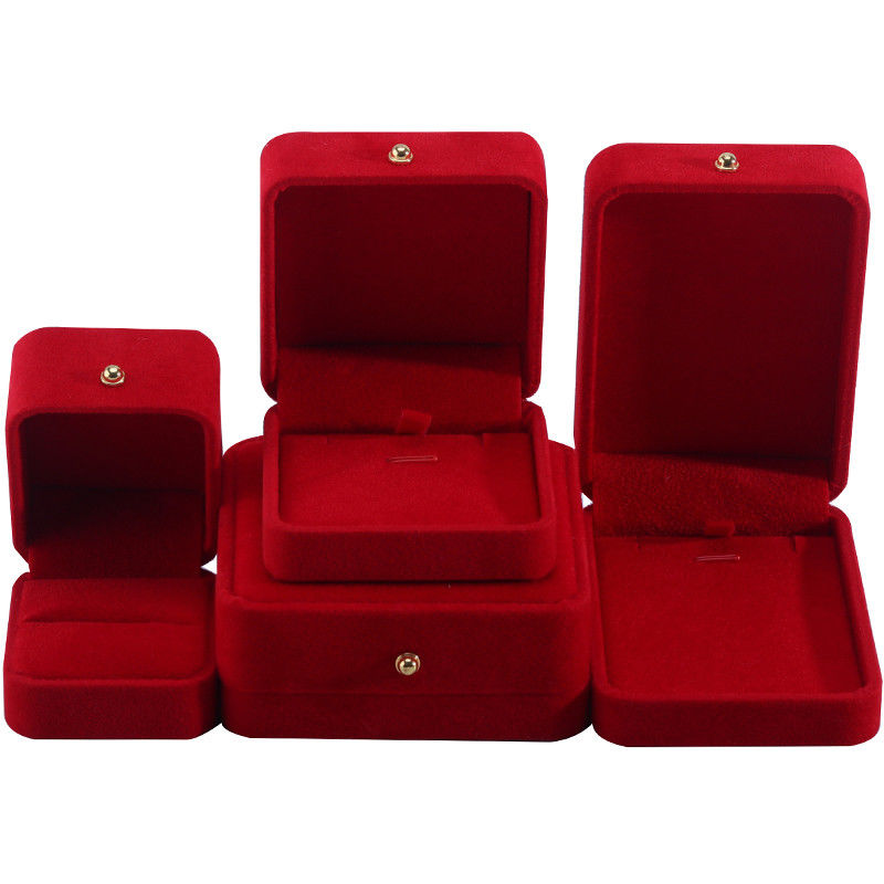 Caixa de embalagem de jóias de veludo vermelho para colar Bracelet Stud Earrings Ring Custom Logo