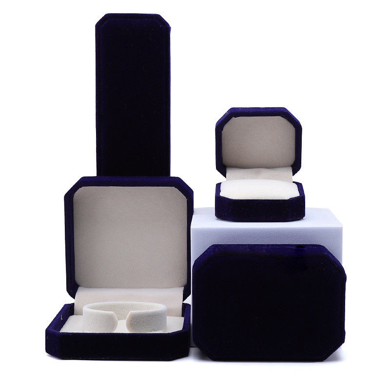Elegante caixa de joias octogonal preta de veludo feita à mão para colar, brincos, pulseira e anel