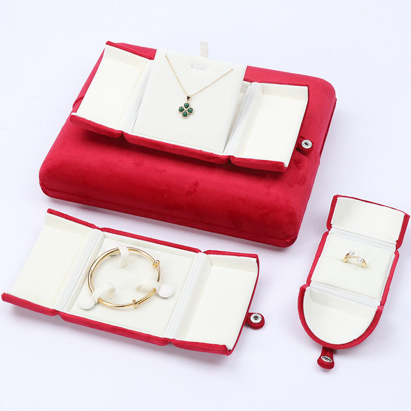China Fabricação por atacado Luxury Jewelry Caixa de embalagem Custom high end Necklace Bracelet Earrings Ring Packaging dupla porta Veludo vermelho Jewelry Box com logotipo