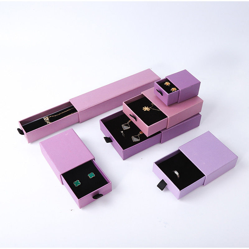 Fabricação por atacado Eco Amigável presente de alta qualidade Caixa de jóias Personalizado Custom Ring Necklace Brinco Pulseira Embalagem Papel de Papel Roxo Caixa de jóias com logotipo