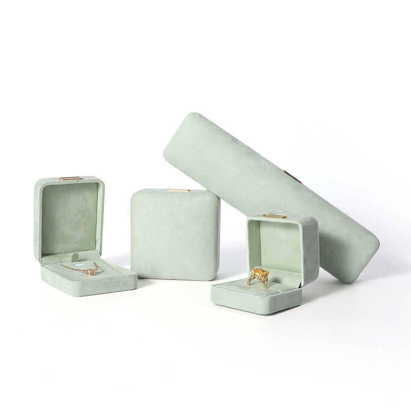 Caixa de joias de veludo de flanela verde claro de luxo de alta qualidade para pulseira, colar, anel e brinco