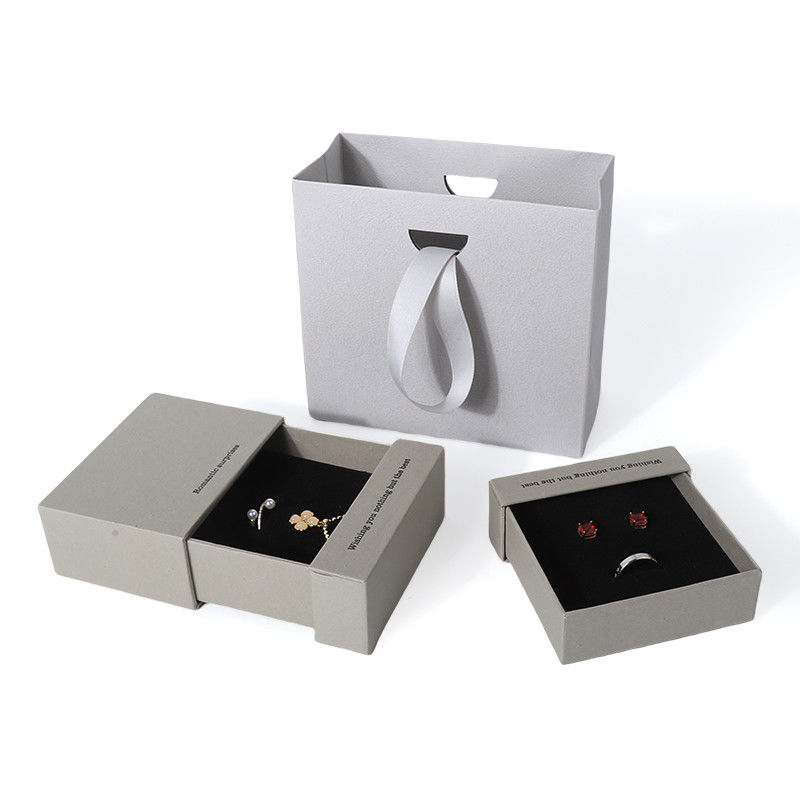 China fabricação por atacado de alta qualidade colarinho brincos pulseira caixa de anel embalagem de jóias personalizado personalizado Eco Amigável cartão papel cinza gaveta de jóias caixa com logotipo