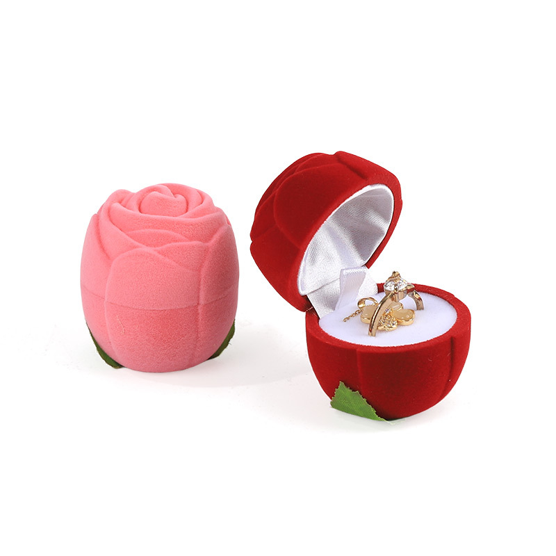 caixa de anel de joia de flor de rosa de veludo vermelho de alta qualidade personalizável para o Dia dos Namorados