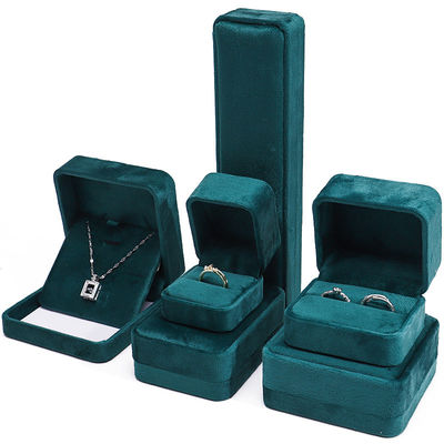 Wholesale Manufacturing Luxury Jewelry Caixa de embalagem Personalizado Logotipo personalizado High end Verde escuro Colar Bracelet Brincos Anel Embalagem Caixa de jóias de veludo