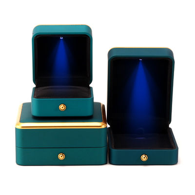 Caixa de jóias de veludo de plástico LED verde claro para Custom em estilo elegante de luxo quadrado