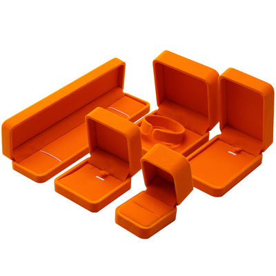 Fabricação a granel de joalheria embalagem de caixa logotipo personalizado de colar de luxo pulseira brincalhão anel embalagem veludo laranja caixa de jóias