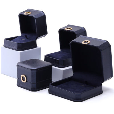 Caixa de jóias de couro de 11*11*6cm Hanhong Square Necklace Ring Box com Metal Blue Luxury