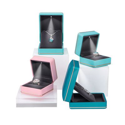 Caixa de armazenamento de jóias de impressão de tela de seda de logotipo personalizado com caixa de anel Hanhong Cyan Light