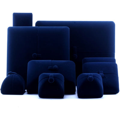 Caixa de jóias de veludo azul para anel de colar logotipo personalizado Hanhong caixa de embalagem de presente de luxo