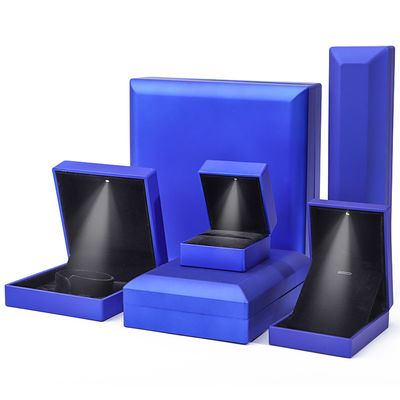 Caixa de jóias de LED azul logotipo personalizado para pulseira de colarinho e brincos