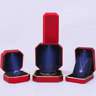 Caixa de jóias de veludo LED vermelho para embalagens personalizadas de anéis de colar e outros acessórios
